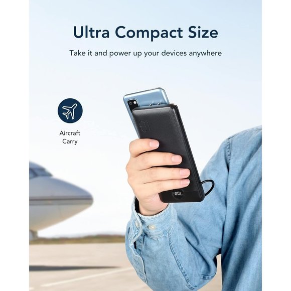 Power Bank for iPhone Built in Cables Fast Charging USB C Slim 10000 - Picture 6 of 7